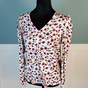 Banana Republic White Floral V Neck Top XS